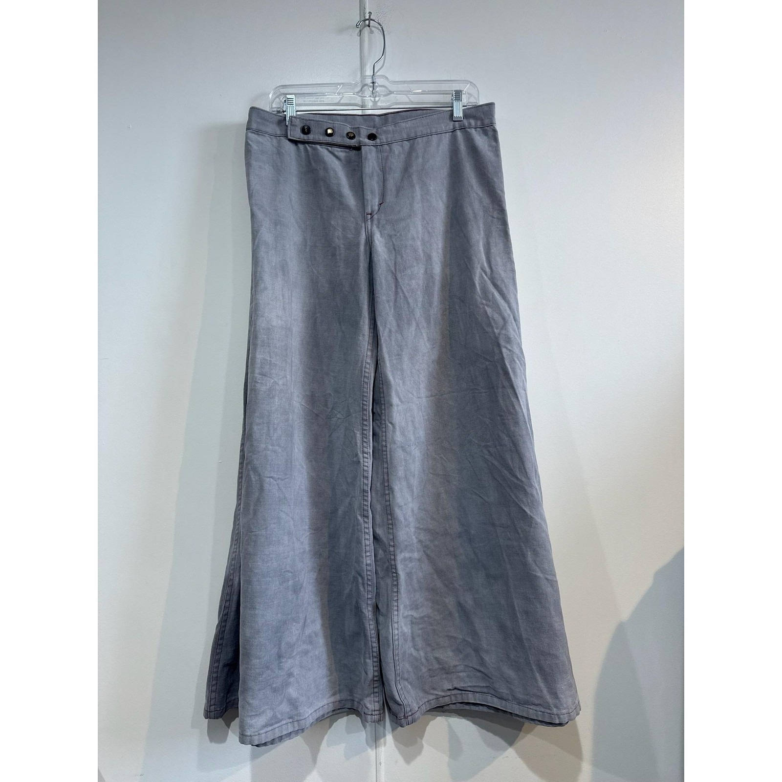 Vintage Roosers Pants Womens Large Gray Wide Leg Canvas Button Waist Casual